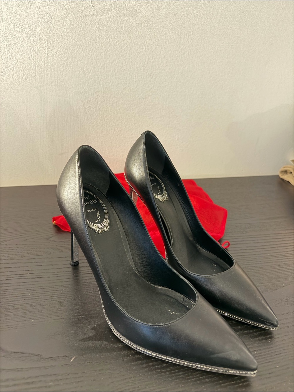 René Caovilla Grace Black Pointed-Toe Stiletto Pumps